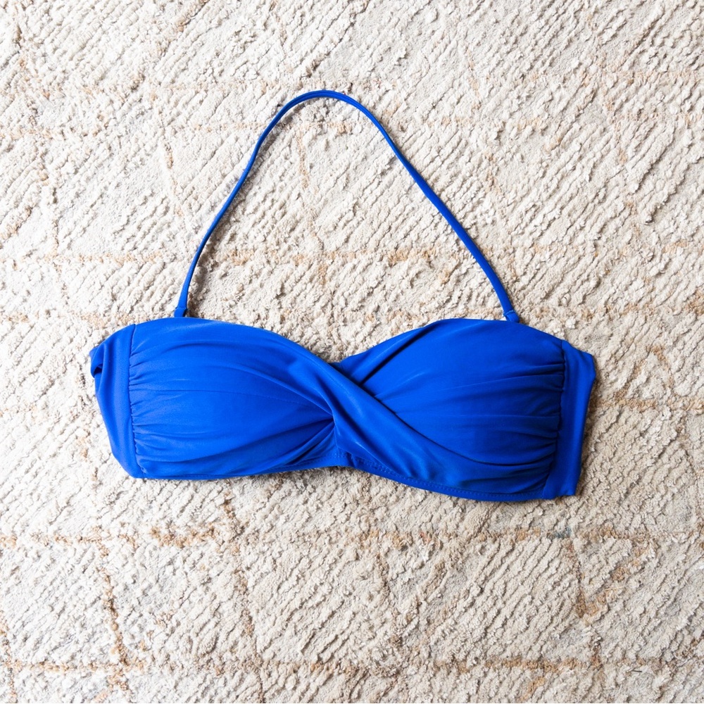 By the Beach Blue Twist Bandeau Halter Strapless Bikini Swimsuit Top XL